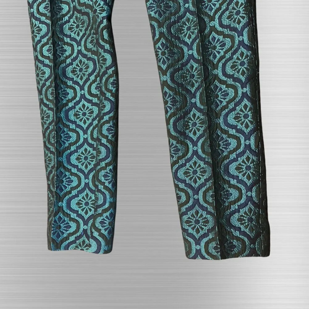 Men's Patterned Blue Teal Stretch Pants - Picture 6 of 7
